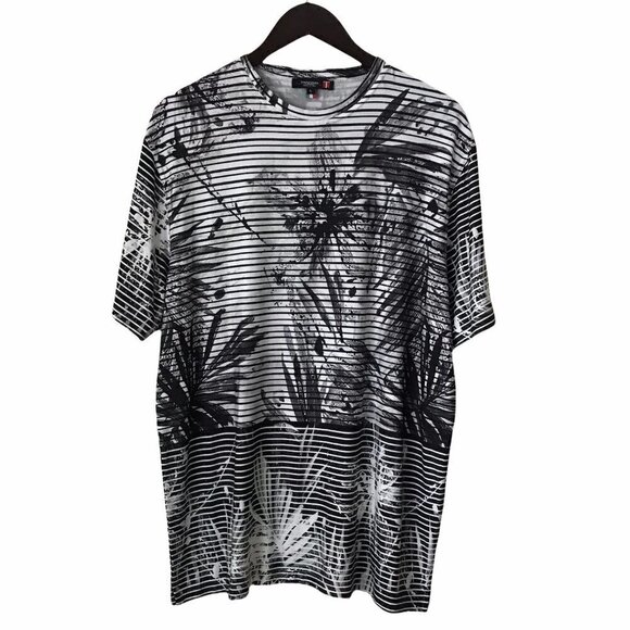 NWOT - Tarcisio Short Sleeves Crew Neck Palms Design Black n White  Shirt - Picture 1 of 7